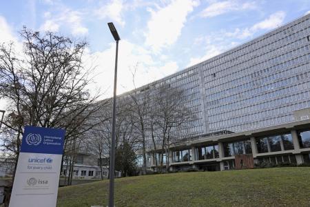 　国際労働機関（ＩＬＯ）本部が入る建物＝２０２４年１月、スイス・ジュネーブ（共同）