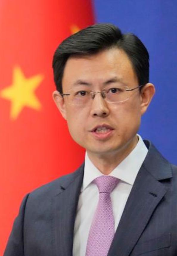 　記者会見する中国外務省の郭嘉昆副報道局長＝２３日、北京（共同）