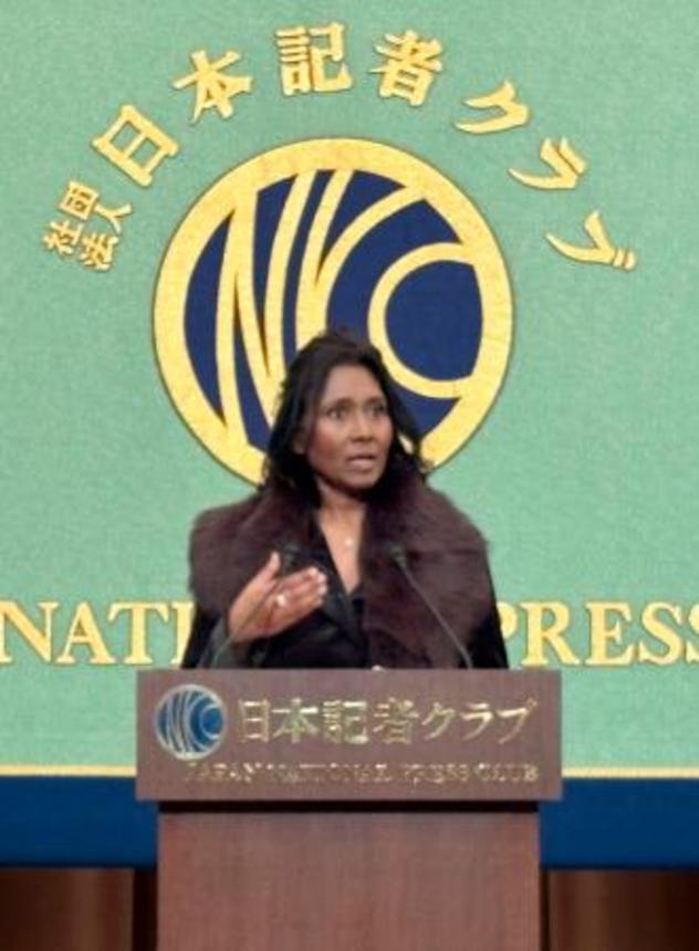 　記者会見する米ＡＰ通信のデイジー・ビーラシンガム社長兼ＣＥＯ＝１２日午後、東京・内幸町の日本記者クラブ