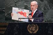 　２６日、国連総会で演説するイスラエルのネタニヤフ首相＝米ニューヨーク（ロイター＝共同）
