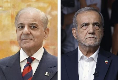 　パキスタンのシャリフ首相、イランのペゼシュキアン大統領（いずれもゲッティ＝共同）