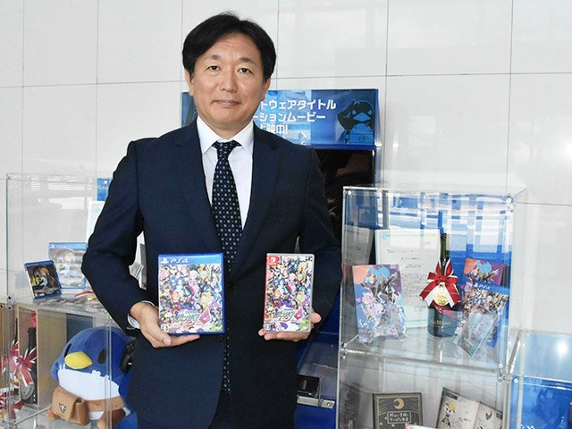 魔界戦記ディスガイアシリーズをＰＲする新川宗平社長＝各務原市蘇原月丘町、日本一ソフトウェア