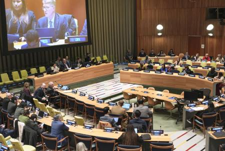 　国連本部で開かれた核兵器禁止条約の第３回締約国会議＝３月、米ニューヨーク（共同）