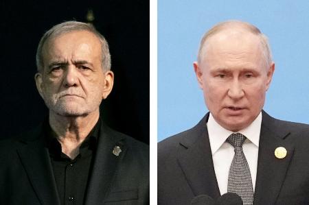 　イランのペゼシュキアン大統領（ゲッティ＝共同）、ロシアのプーチン大統領