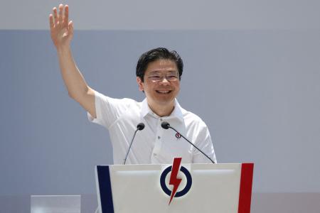 　シンガポール与党、人民行動党の集会に出席したローレンス・ウォン首相＝４月２８日（ロイター＝共同）