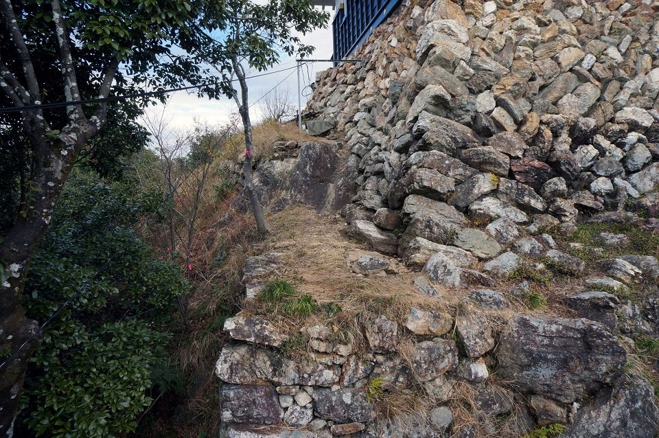 信長期の石垣が見つかった天守台西側の石垣＝岐阜市、金華山（岐阜市提供）