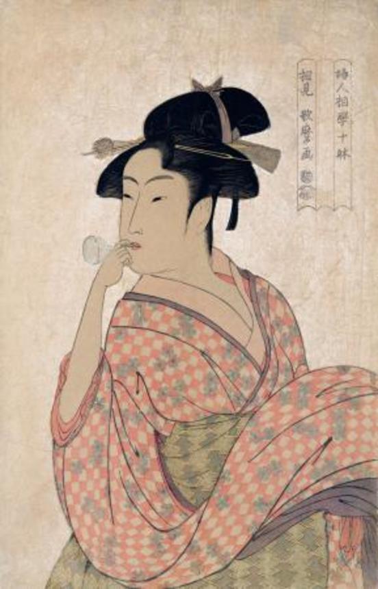 　今回見つかった喜多川歌麿の「婦人相学十躰　ポッピンを吹く娘」（１７９２〜９３年ごろ）