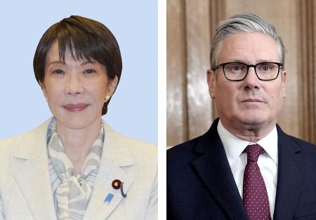 　高市早苗首相とスターマー英首相（いずれもゲッティ＝共同）