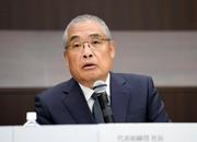 　洋上風力発電所建設計画からの撤退について話す、三菱商事の中西勝也社長＝２７日午後、東京都千代田区