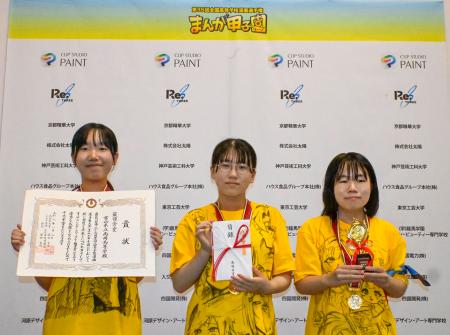 　まんが甲子園で最優秀賞に選ばれた富山県立高岡高の生徒＝２日午後、高知市