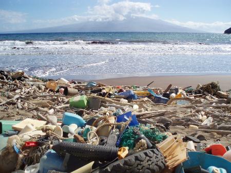 　米ハワイの海岸に打ち上げられたプラスチックごみ（米海洋大気局提供）