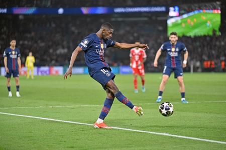 　バイエルン・ミュンヘン戦でゴールを決めるパリ・サンジェルマンのデンベレ＝パリ（ゲッティ＝共同）