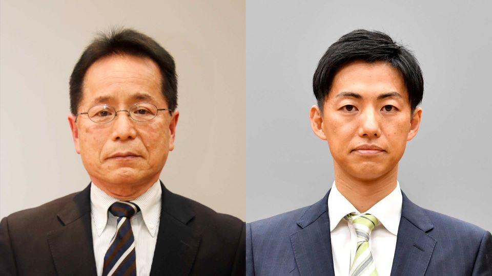 美濃加茂市長選に立候補した伊藤誠一氏と藤井浩人氏（左から届け出順）
