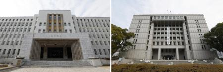　大阪府庁本館（左）と大阪市役所＝２月