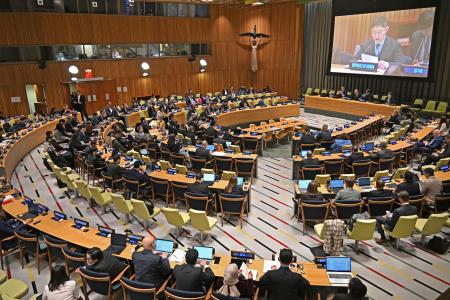　４日、ニューヨークの国連本部で開かれたＮＰＴ再検討会議の第２委員会（共同）　