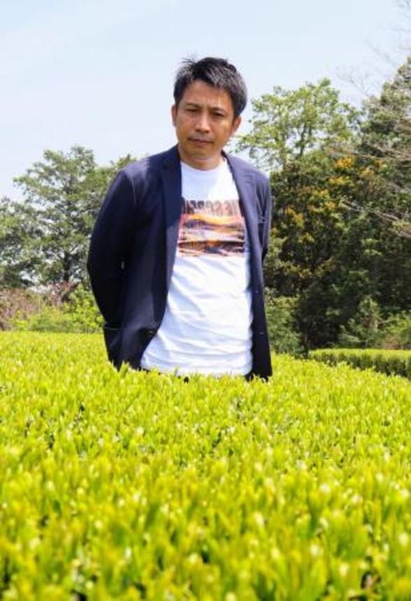 　有機茶の輸出に取り組む小浦武士さん＝４月、宮崎市