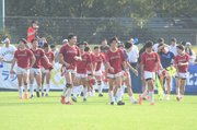 岐阜聖徳×岐阜工＝１点差の激戦を制し、初の決勝進出に喜ぶ岐阜聖徳の選手たち＝長良川球技メドウ