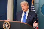 　米ホワイトハウスで記者会見するトランプ大統領＝６月２７日（ロイター＝共同）