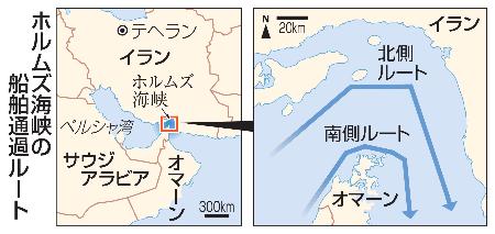 　ホルムズ海峡の船舶通過ルート