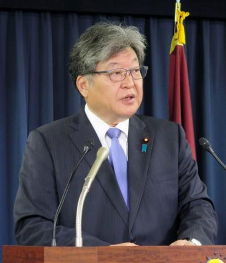　記者会見する自民党の萩生田幹事長代行＝１９日午前、東京・永田町の党本部