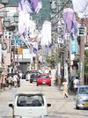 中心市街地を行き交う観光客ら＝２８日午後１時２９分、郡上市八幡町新町、新町通商店街