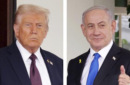 トランプ米大統領（左）、イスラエルのネタニヤフ首相（いずれもゲッティ＝共同）