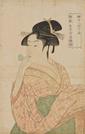 　今回見つかった作品より後に刷られたとみられる、喜多川歌麿の「婦女人相十品　ポッピンを吹く娘」（１７９２〜９３年ごろ、東京国立博物館蔵）