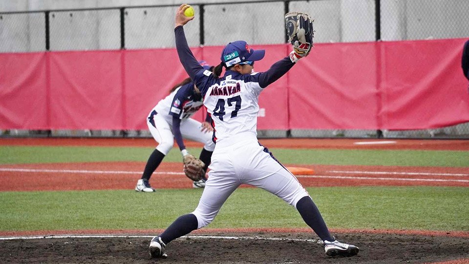 ホンダ×大垣ミナモＳＣ＝３回無失点と好投した大垣ミナモの先発・中山＝宇津木スタジアム