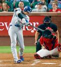 　カージナルス戦の３回、右前打を放つドジャース・大谷＝セントルイス（共同）
