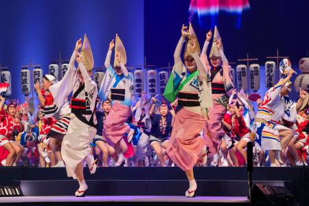 　「阿波おどり」のオープニングイベントで披露された演舞＝１１日午後、徳島市