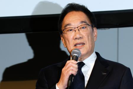 　記者会見するニデックの戒田理夫社長＝２８日午後、東京都内