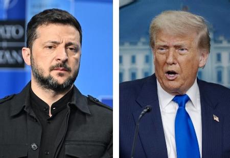 　トランプ米大統領（右）とウクライナのゼレンスキー大統領（ゲッティ＝共同）