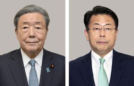 　自民党の森山裕幹事長（左）、公明党の西田実仁幹事長