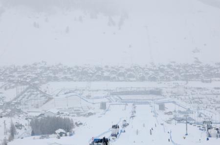 　スノーボードのスロープスタイルで練習が行われたリビーニョ・スノーパーク＝１４日、リビーニョ（ゲッティ＝共同）