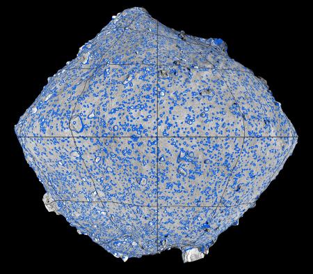 　ＡＩで小惑星「りゅうぐう」の表面の岩石を識別した画像（東京大の清水雄太特任研究員提供）