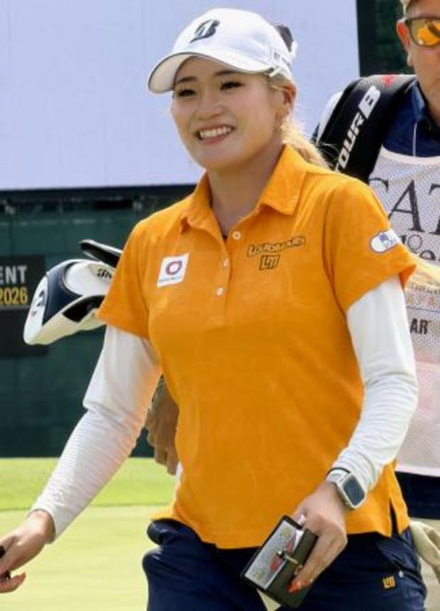 　プロアマ戦で笑顔の桑木志帆＝大箱根ＣＣ