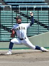 池田×岐阜北＝力投する池田の先発田神＝長良川