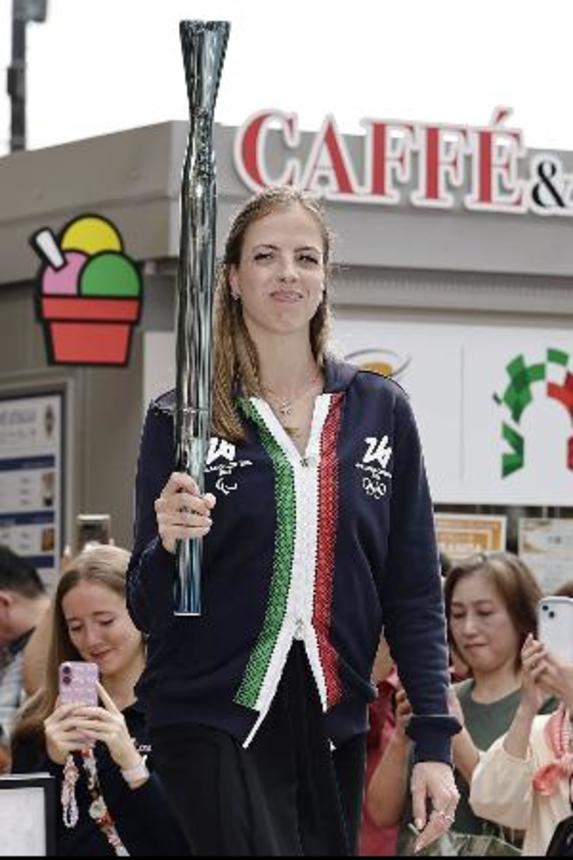 　大阪・関西万博でイタリア館の式典に参加したカロリナ・コストナーさん＝１３日、大阪市此花区の夢洲