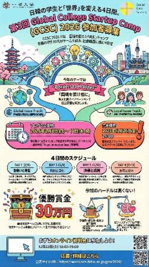 　日韓の学生が参加する「第３回グローバルカレッジスタートアップキャンプ」のポスター