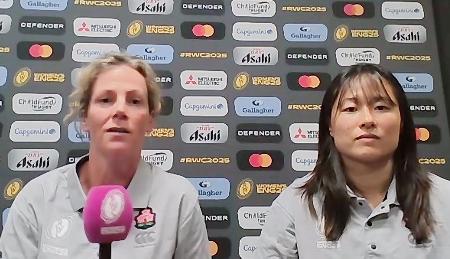 　オンラインで記者会見するラグビー女子日本代表の長田（右）とマッケンジーＨＣ＝２９日