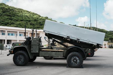 　米軍の対艦ミサイル発射装置「ネメシス」＝２０２５年９月、沖縄県・石垣島の陸自石垣駐屯地