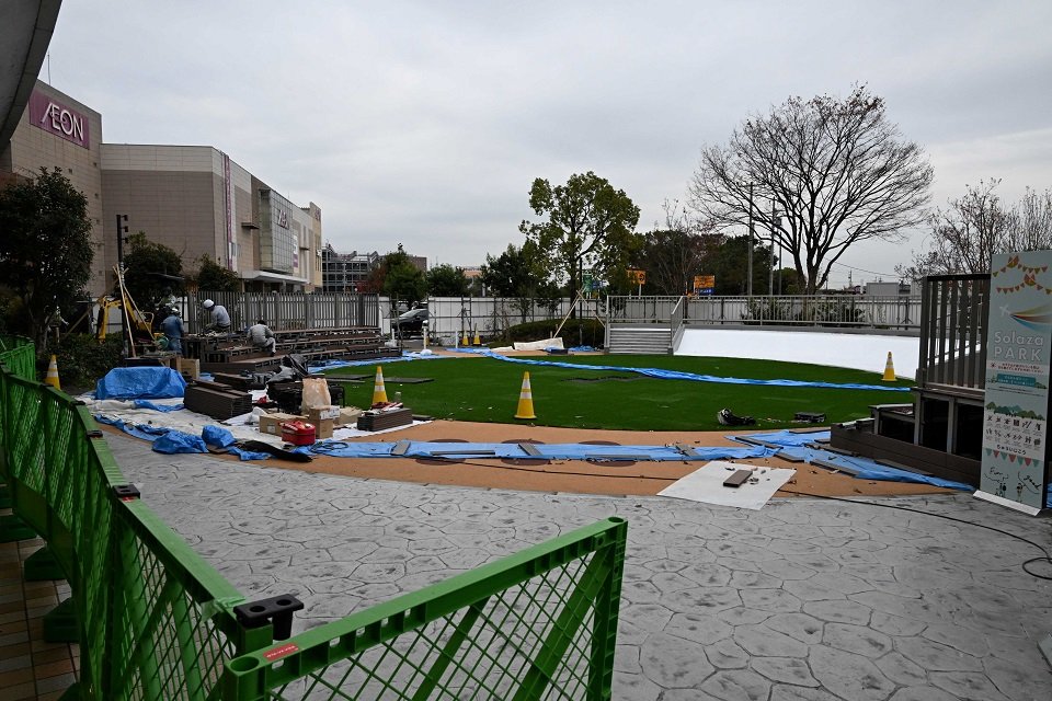 整備が進められている「ソラザパーク」＝各務原市那加萱場町、イオンモール各務原