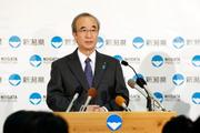　新潟県庁で臨時記者会見する花角英世知事。東京電力柏崎刈羽原発の再稼働容認を表明した＝２１日午後