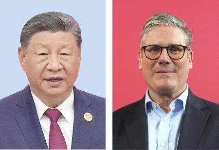 　中国の習近平国家主席、スターマー英首相（ゲッティ＝共同）