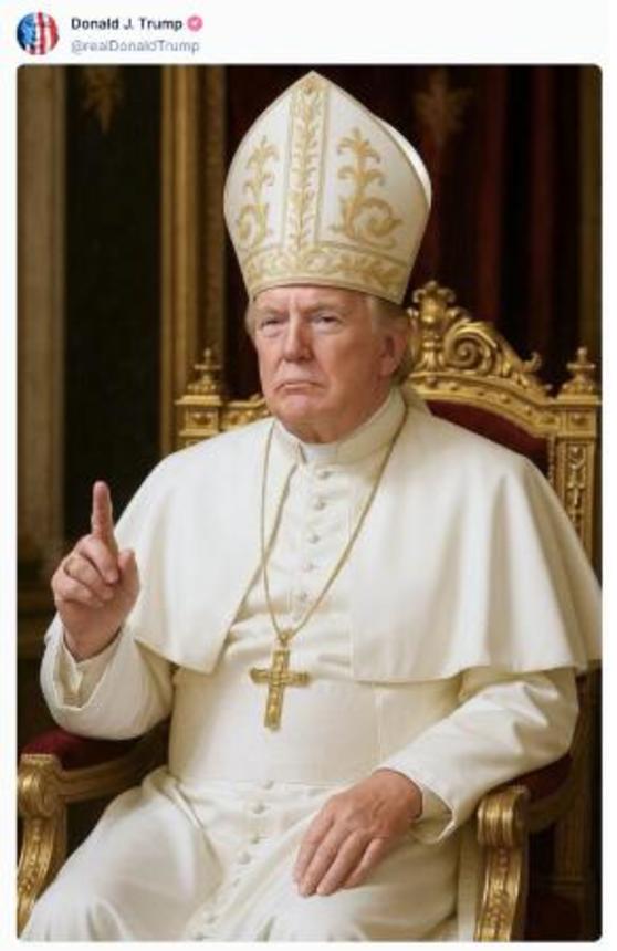 　トランプ米大統領がソーシャルメディアに投稿した、自身をローマ教皇に模した合成画像