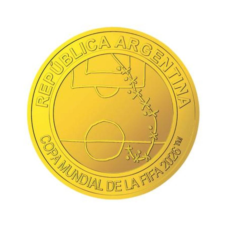 　サッカーの２０２６年Ｗ杯公式記念コインの２５ペソ金貨