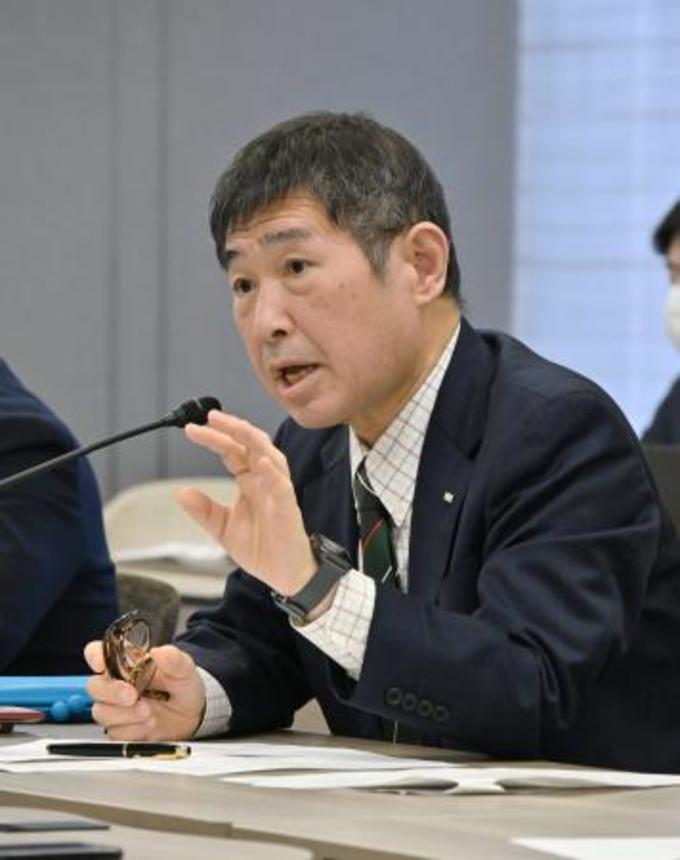 　記者会見する毎日放送の虫明洋一社長＝２９日午後、大阪市北区