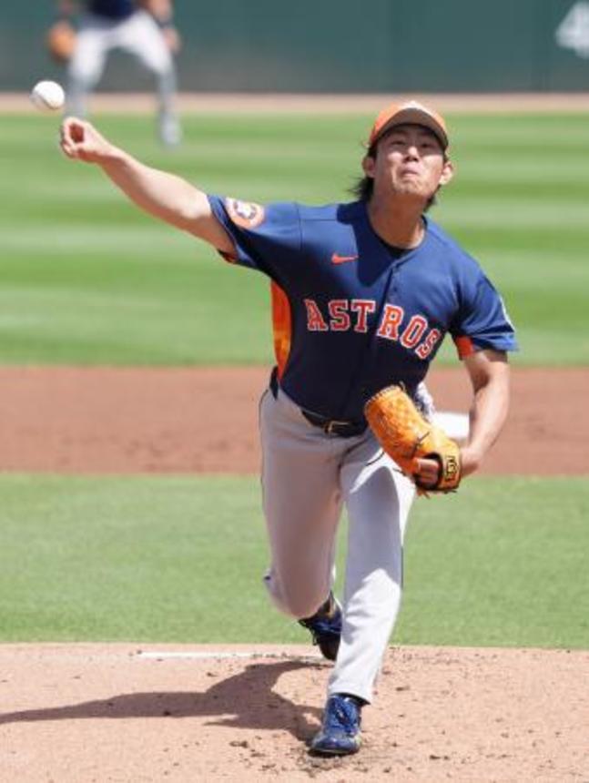 　マーリンズ戦に先発したアストロズ・今井。３回を無安打無失点と好投した＝ジュピター（共同）