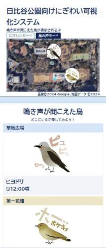 　鳥のさえずりをＡＩが解析して種類や居場所を特定するサービスのイメージ画面（ハイラブル社提供）