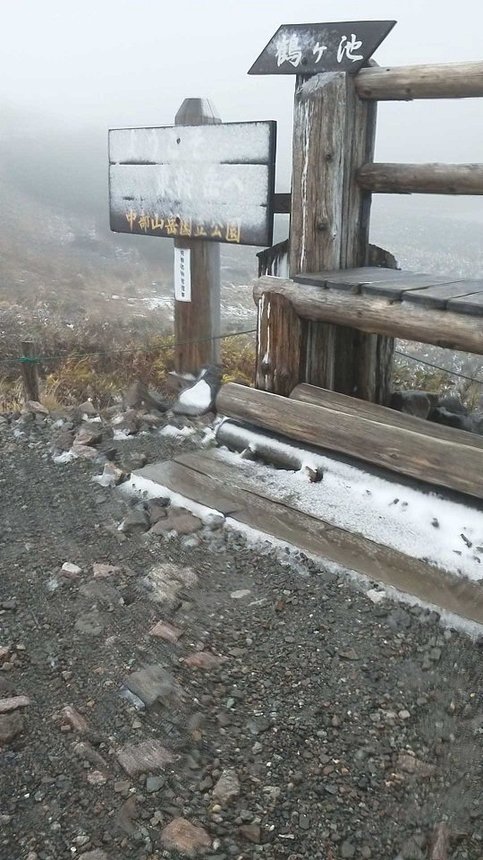 今季初めての積雪が観測された乗鞍岳＝６日午後、高山市丹生川町（乗鞍スカイライン管理事務所提供）